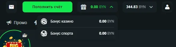 Баланс с бонусами в ЛК Бетера